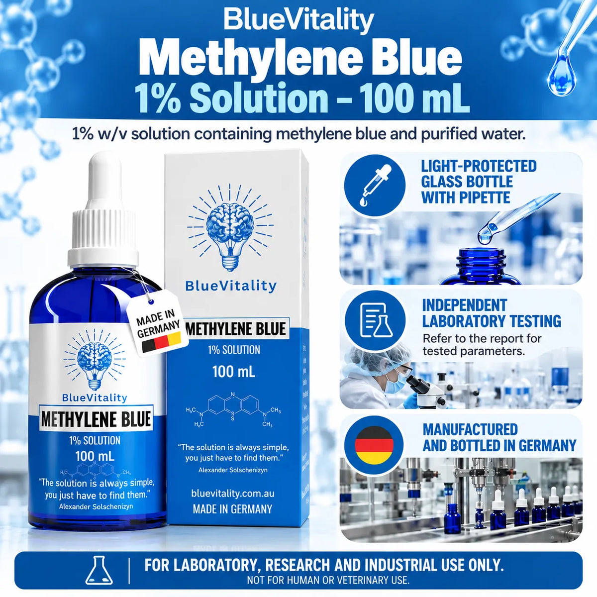 BlueVitality Methylene Blue 1% Solution – 100 mL