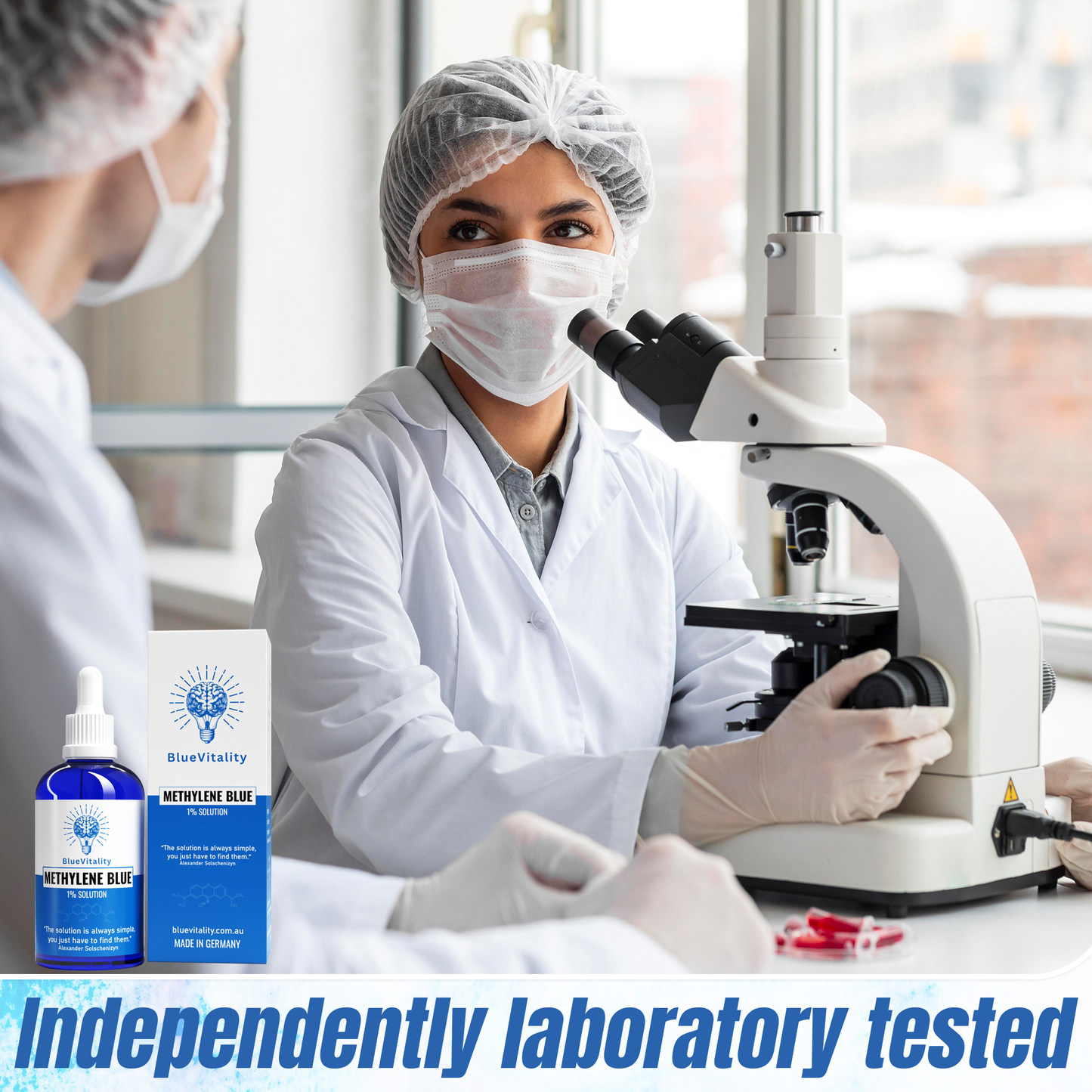 BlueVitality 2% – Double-strength Methylene Blue in pharmaceutical USP grade, 100 ml, lab-tested & Made in Germany