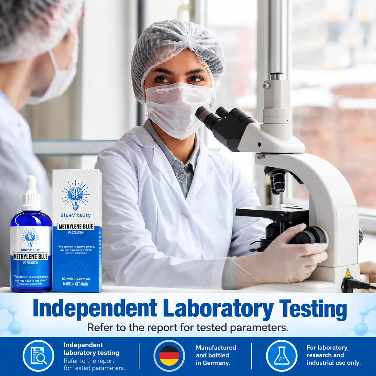 BlueVitality methylene blue 1% laboratory solution, 100 mL
