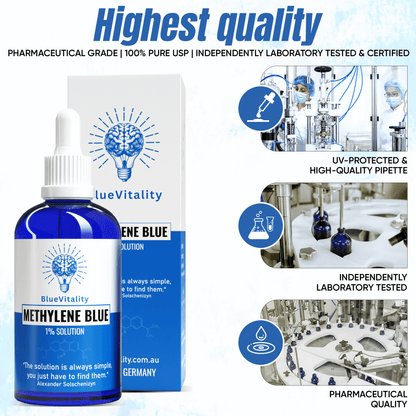 BlueVitality – Methylene Blue 1% in pharmaceutical USP grade, 100 ml, lab-tested & Made in Germany